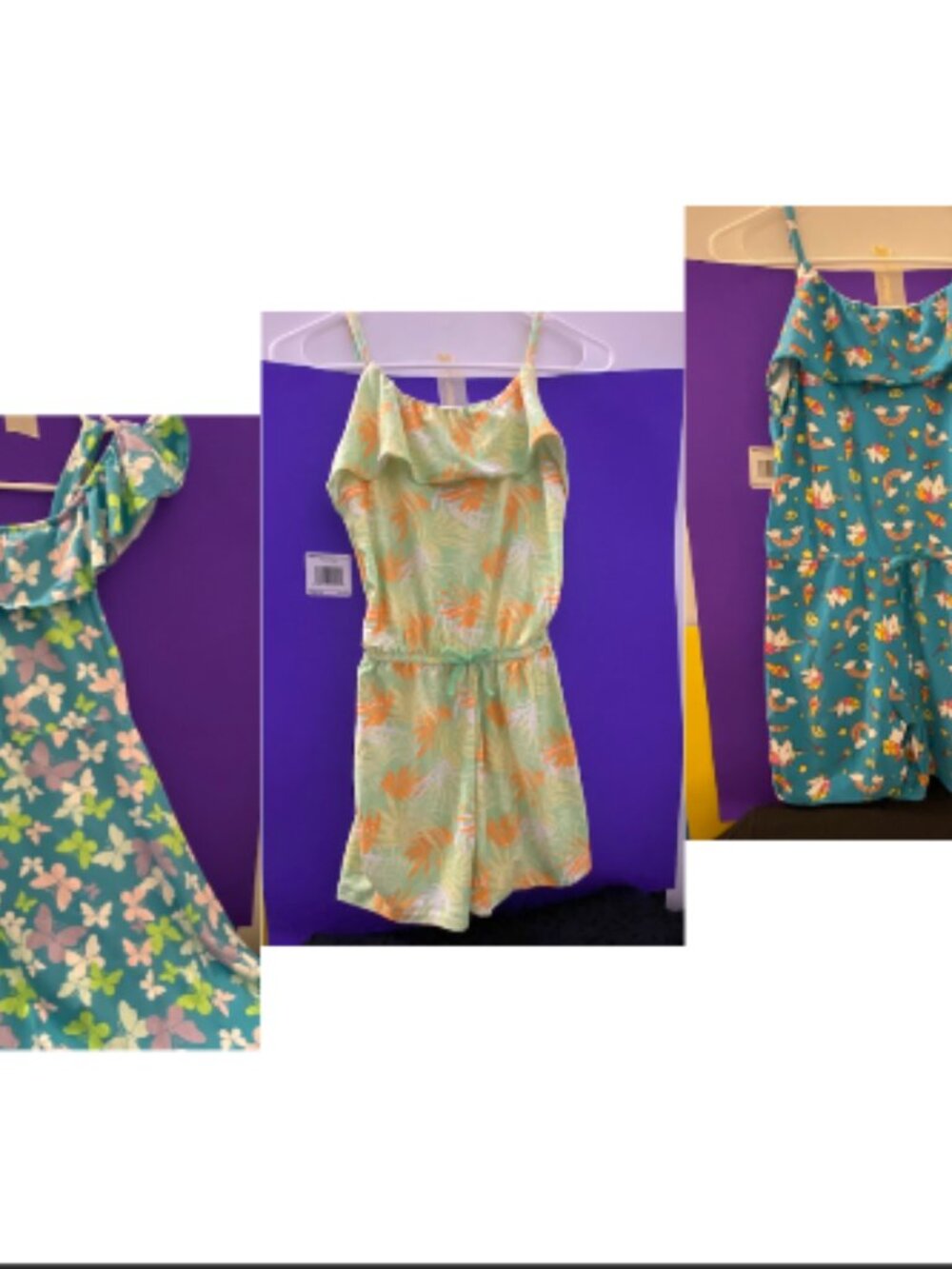 Extremely ME. FERN PRINT&BLUE UNICORN  ROMPERS, BUTTERFLY BLUE DRESS Size: 14